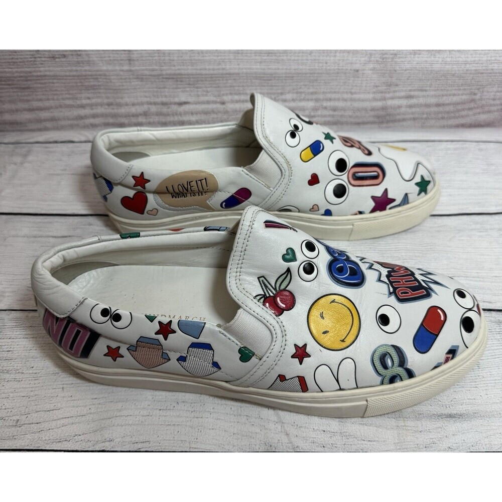 Anya Hindmarch White 'Wink In' Leather Slip On Sneaker sz 38 - Picture 5 of 14